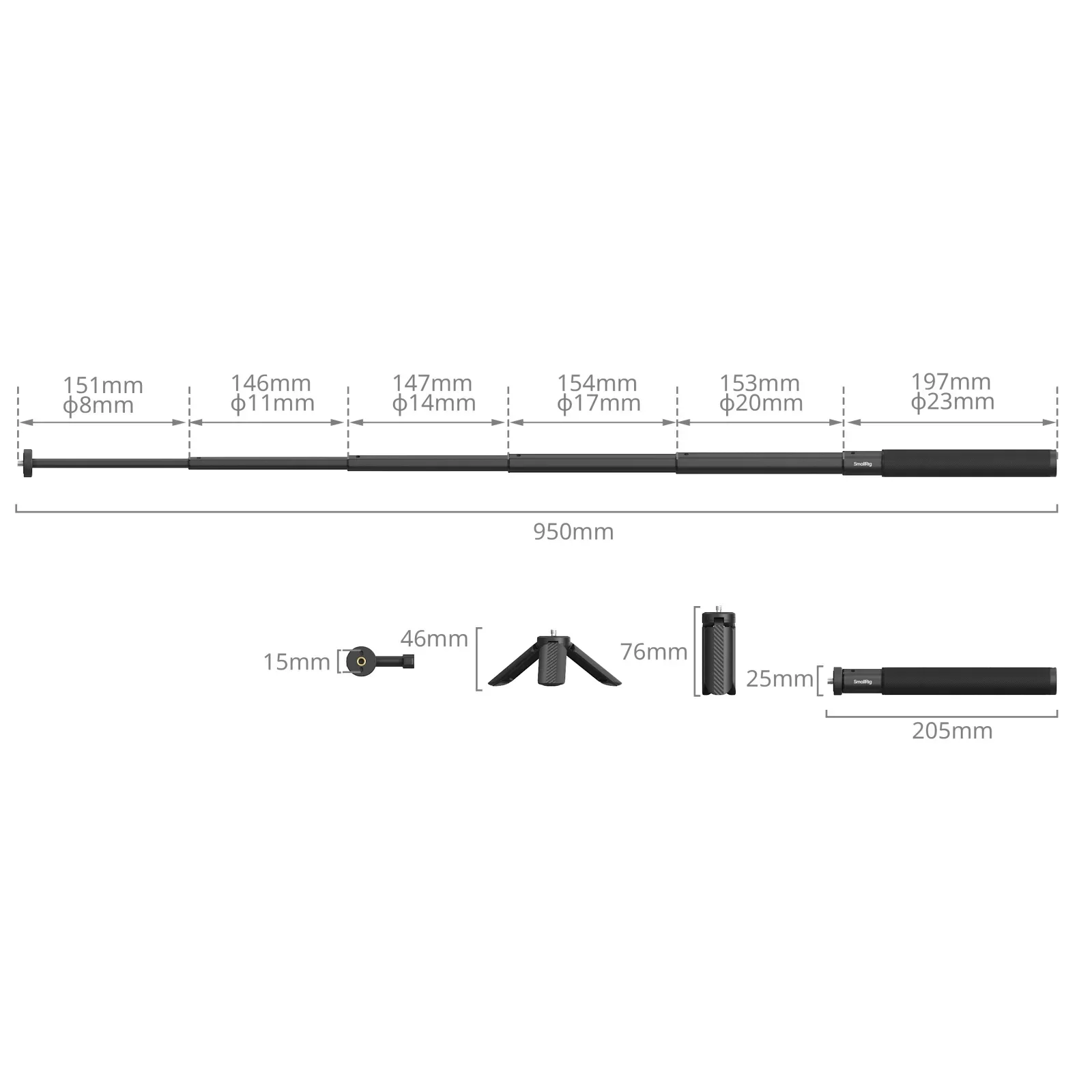 SmallRig Selfie Stick for Action Cameras with Smartphone Clamp for DJI Action 3