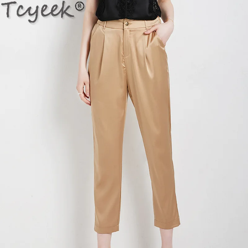 

Tcyeek 95% Mulberry Silk Pants for Women Clothes Fashion Ankle-length Pants Slim Fit Pencil Pants Casual Woman Trousers Thin