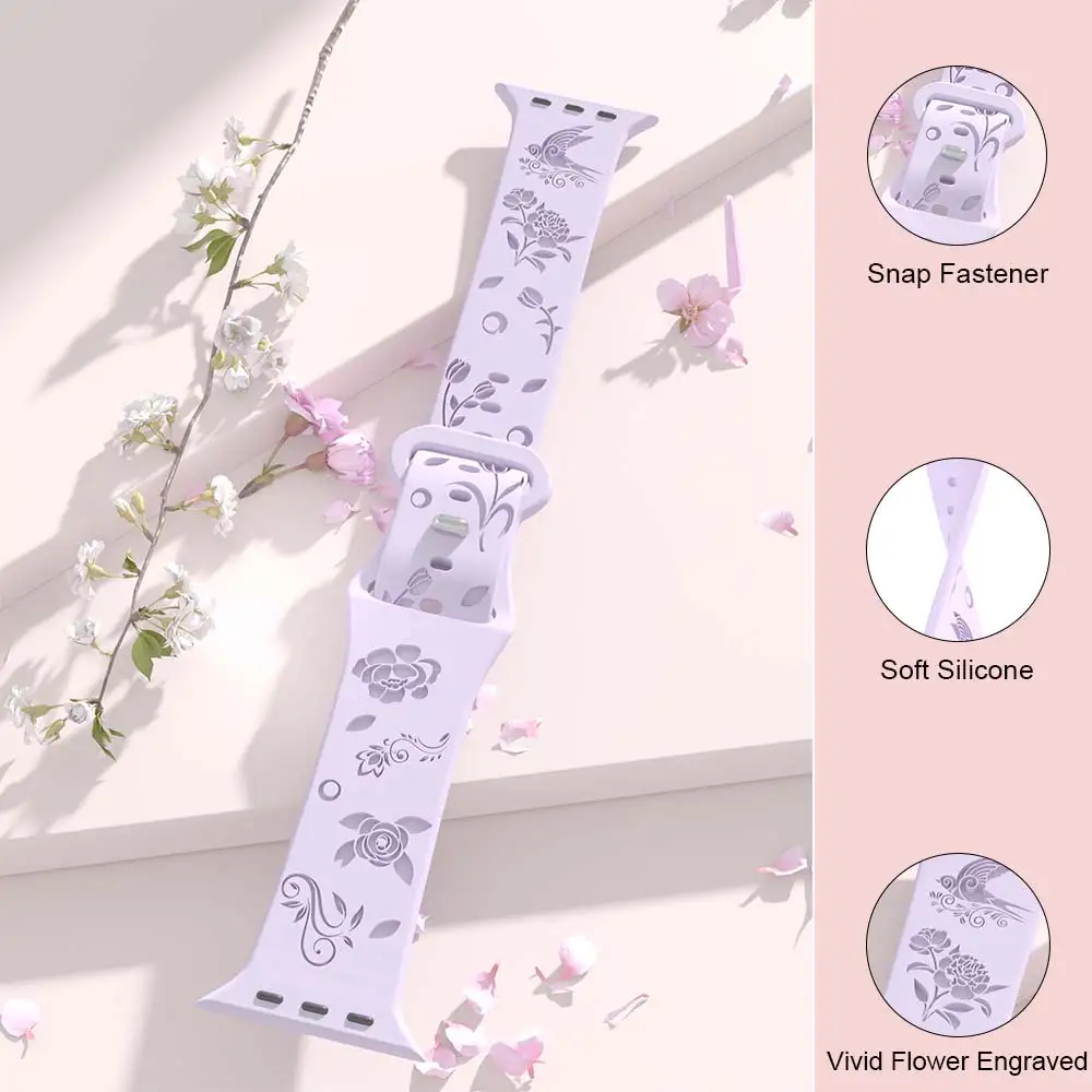Floral Engraved Silicone Watch Band Bracelet