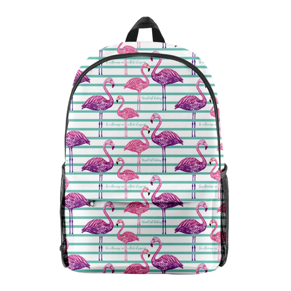 

Популярные забавные рюкзаки в стиле Харадзюку С фламинго для учеников, рюкзаки для книг, водонепроницаемые дорожные рюкзаки из ткани Оксфорд с 3D-принтом для мальчиков и девочек