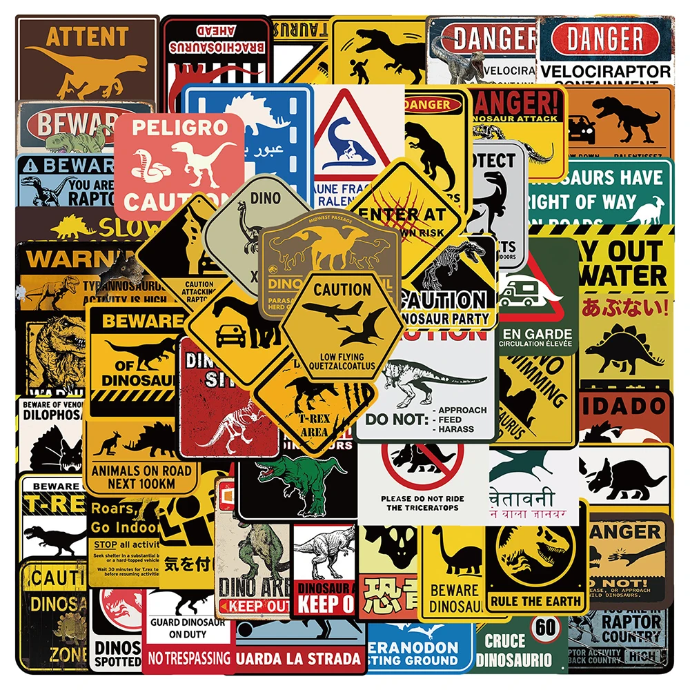 10/30/60PCS Jurassic Park Warning Sign Stickers Dinosaur Danger Banning DIY Motorcycle Travel Phone Guitar Laptop Cool Sticker