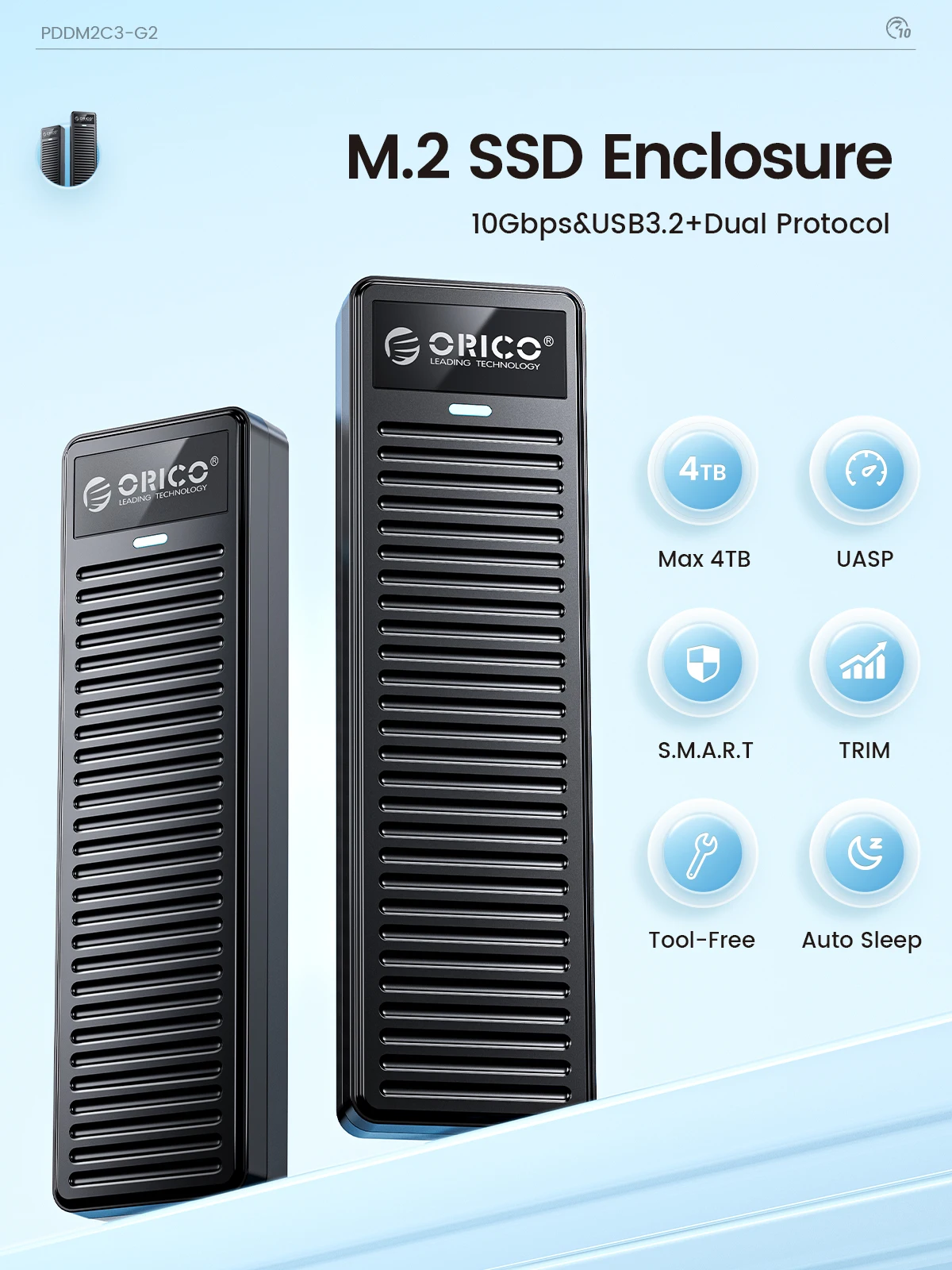 Orico M.2 Nvme Ssd Enclosure 10gbps Usb3.2 Gen2 m2 Ssd Enclosure Case Box Design Simples para Nvme Sata Suporte sem Ferramentas Uasp - Imagem 6