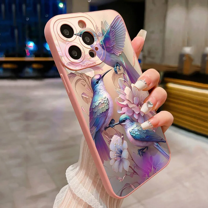 Elegant Floral & Bird Matte Shockproof Phone Case - Soft Protective Cover