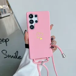 Love Lanyard Shockproof Candy Crossbody Phone Case with Neck Cord Strap - A56 (Pink Love)