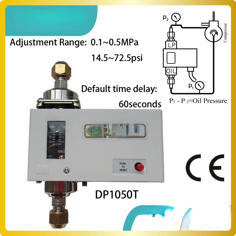 

Differential Pressure switch lube oil failure cutout for refrigeration compressors to prove pump operation replace Danfoss MP55