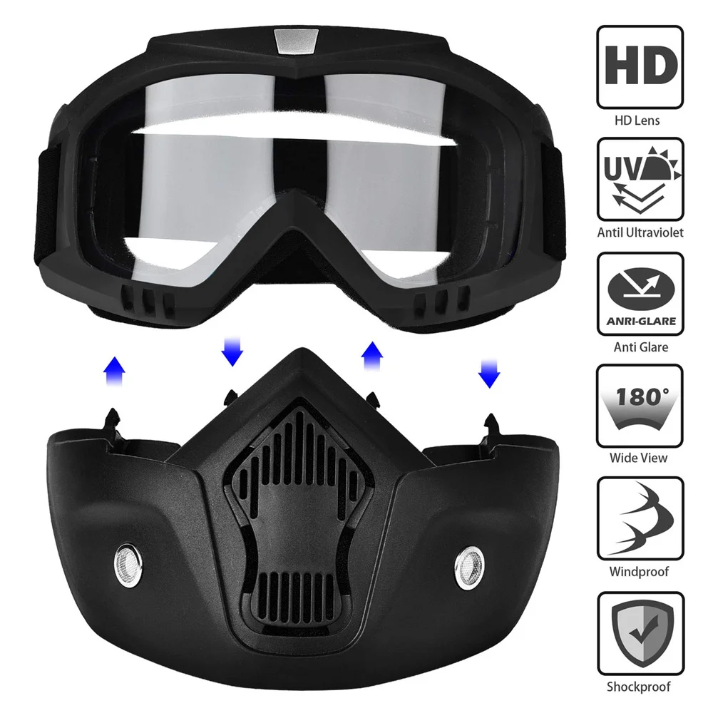 Motorcycle Face Mask High-definition Goggles with Mouth Filter for Open Face Helmet Motocross Eye Protector 1PC motorcycle goggles