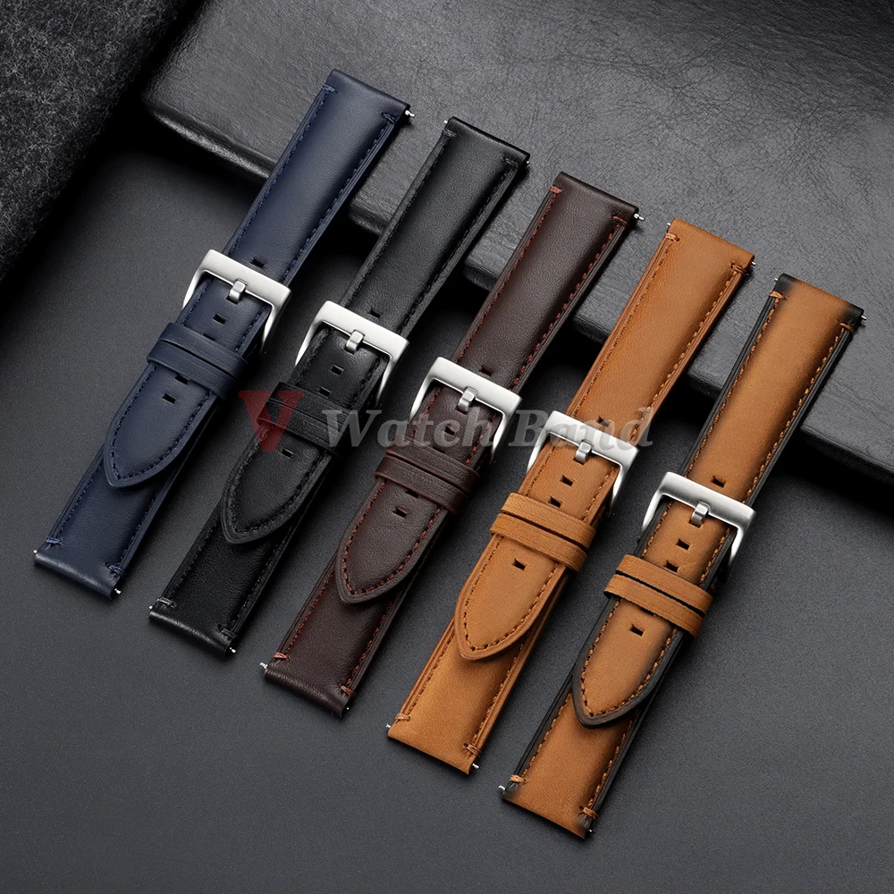Vintage Brown Leather Watch Strap - Universal Breathable Bracelet
