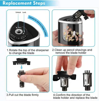 Electric Pencil Sharpener Blade Replacement 4-Pack for No.2/Colored Pencils 6-8mm with Safety Tips 3