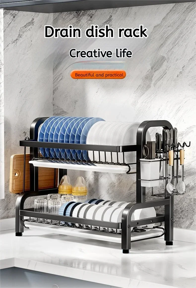 Description Picture 2 of itemDish Drying Rack 2-Tier Compact Kitchen Dish Rack Drainboard Set Large Rust-Proof Dish Drainer with Utensil Holder