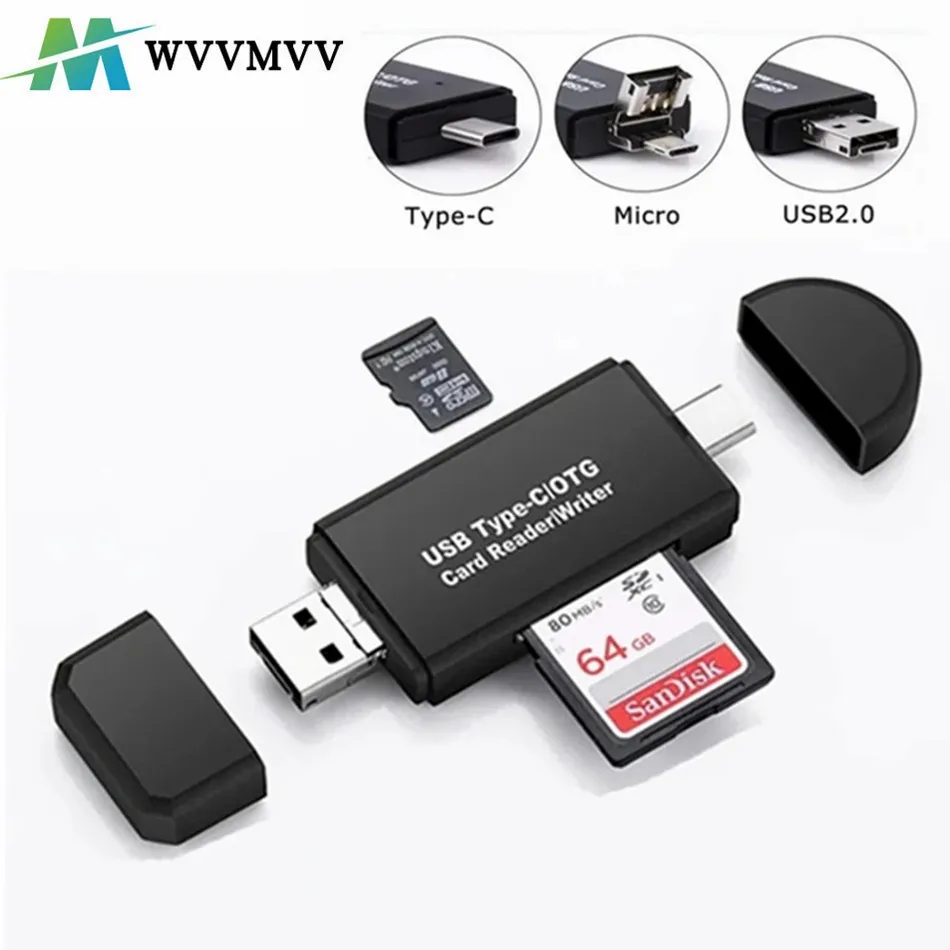

USB 2.0 Card Reader USB-C Type-C OTG Micro SD Card Reader Adapter 3 In 1 USB 3.0 TF/Mirco SD Smart Memory Card Reader For Phone
