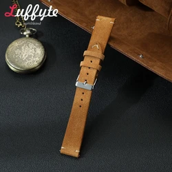 Handcrafted Vintage Suede Leather Watch Band with Quick Release - 22mm (Light Brown)