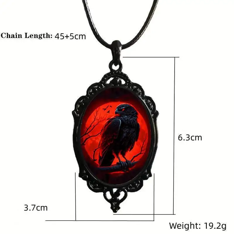 Gothic Creative Raven Necklace Man Woman Dark Punk Vampire Red Leather Rope Collar Pendant Horror Halloween Party Gift Choker