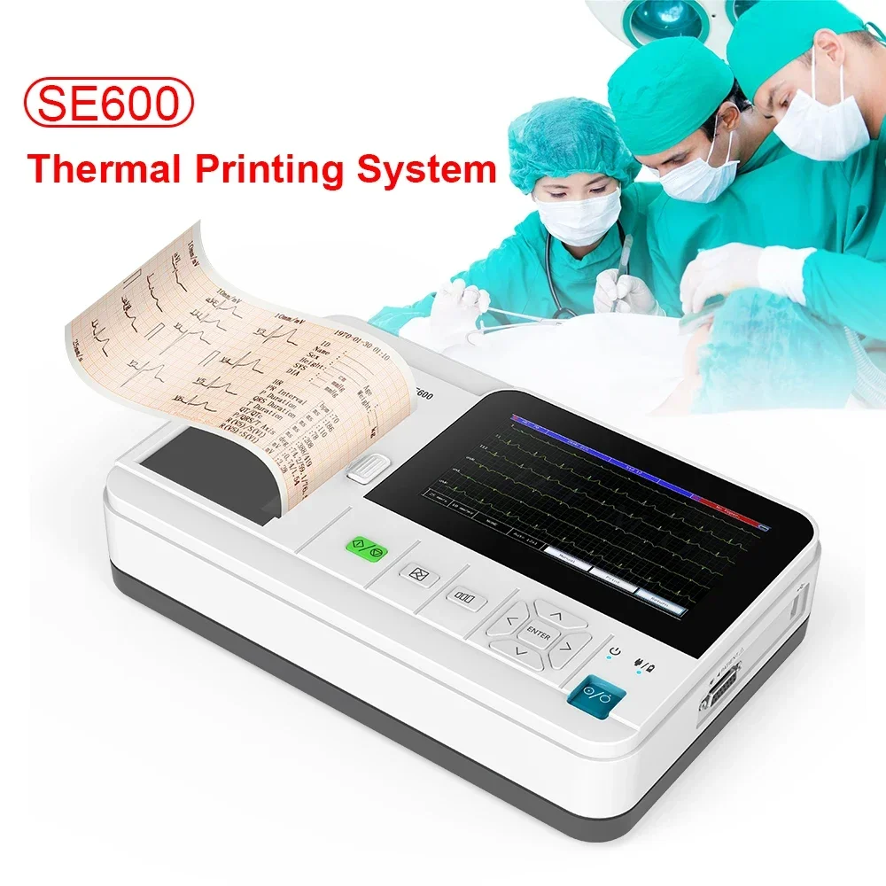 E600 Full Touch 6 Channel Electrocardiograph 12-lead ECG Machine Thermal Printing 7'' LCD Display EKG Cardiac Monitor