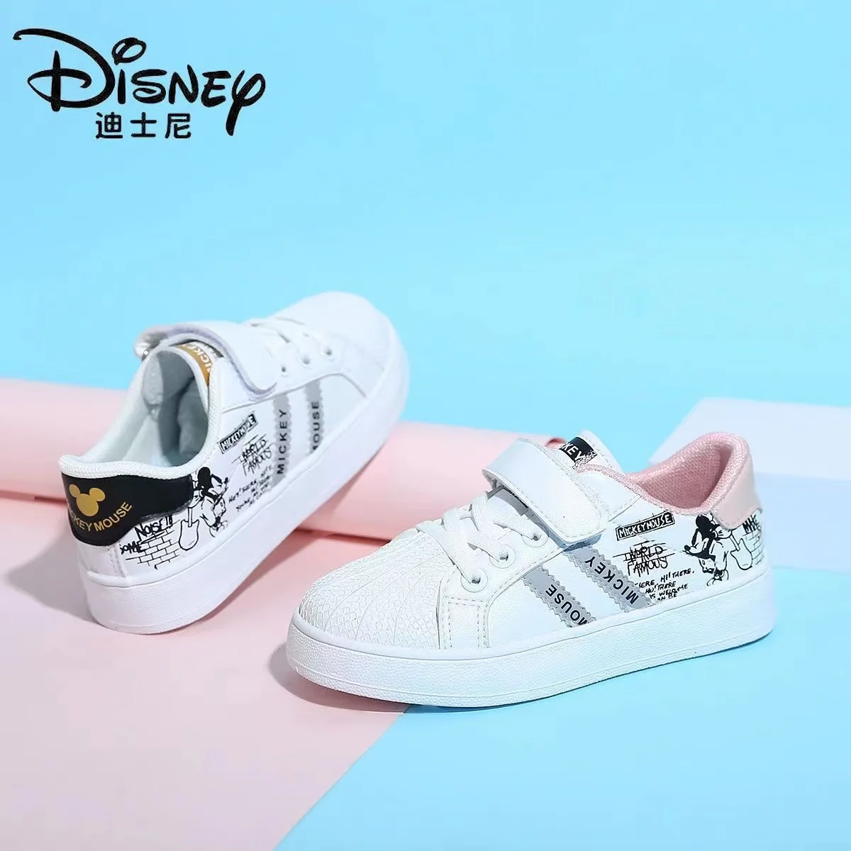 girls' shoes Autumn 2024 new children's sports shoes Flat casual shoes Fashion spring Mickey mouse shell head board shoes