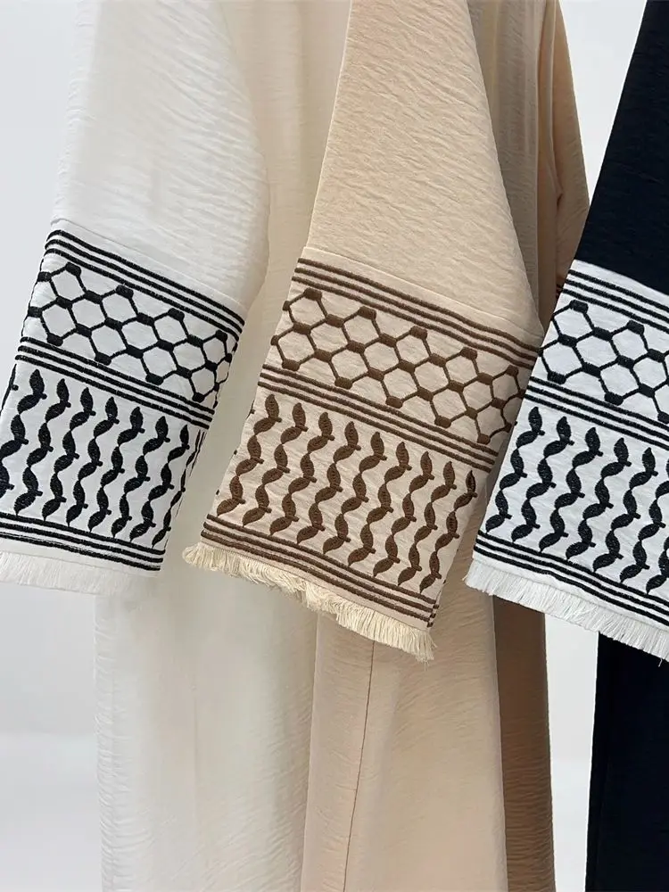 New Open Plain Abayas For Women Kids Dubai White Black Embroidery Modest Kimono Abaya Muslim Kaftan Dress Robe Femme Musulmane