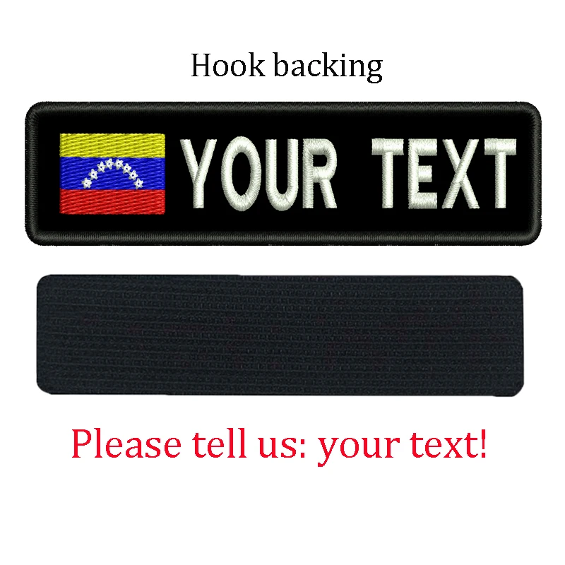 Venezuela Flag Name Patch Personalized Embroidered Name Tag Sew Hook Backing for Uniform Hat Morale Pet Harness Bags clothing patches,custom name patches
