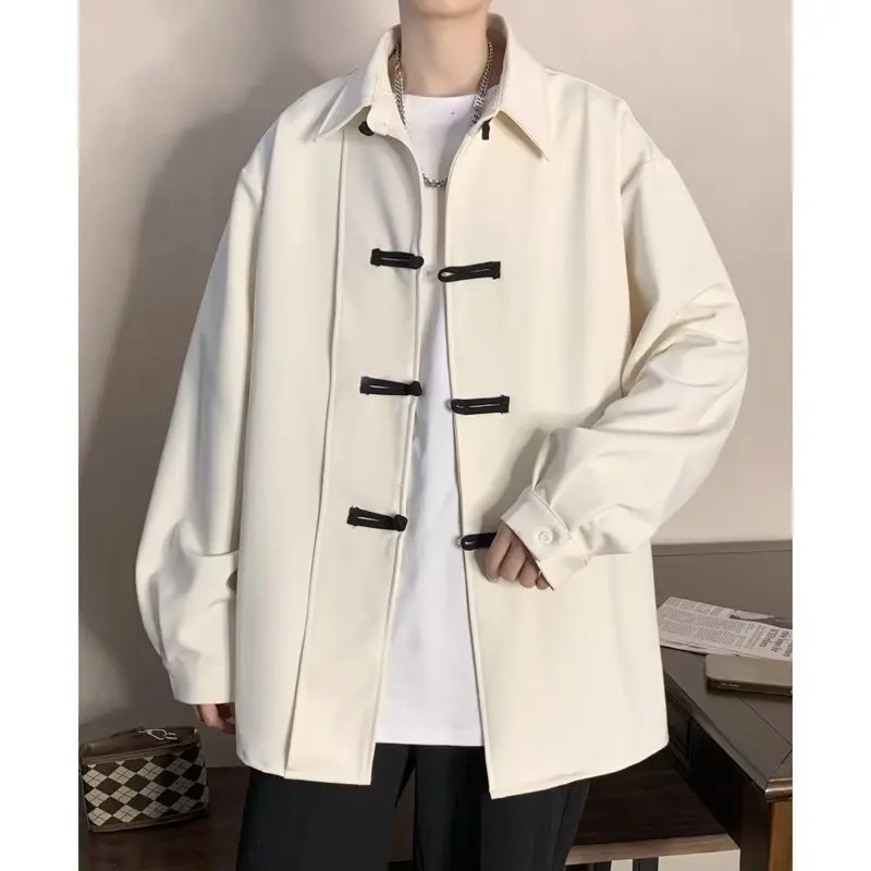 Vintage Harajuku Blouses Men Chic Buttons Oversize Streetwear Long ...