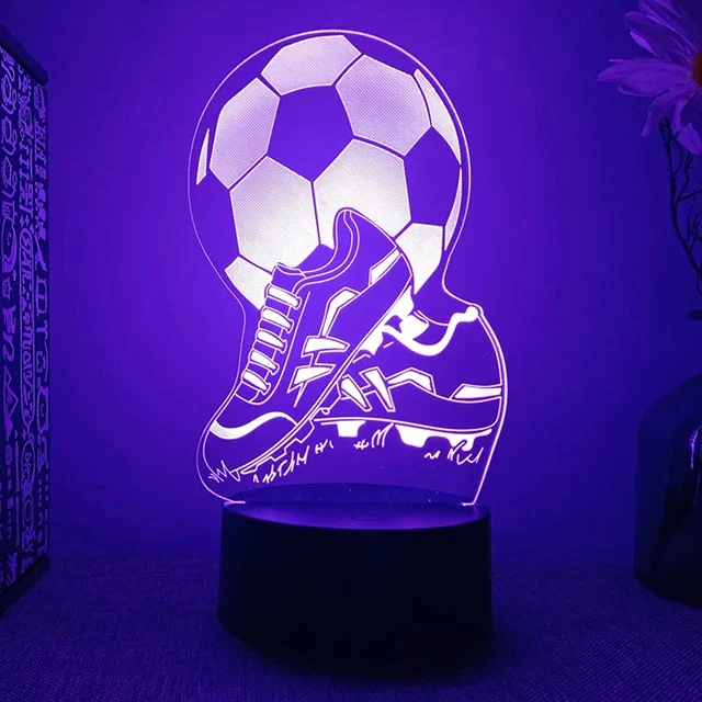 3D Soccer Ball Night Light with Touch Sensor and Remote Control - Fun Bedroom Decor Lamp