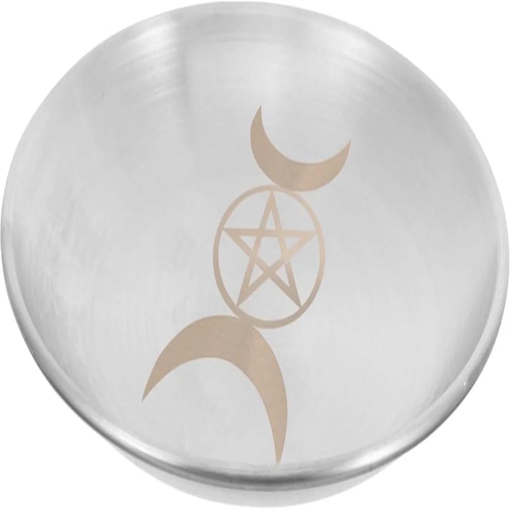 Altar Ritual Plate Vintage Metal Offering Bowl Pentagram Moon Candle Holder Burner Tray for Witchcraft Wiccan Tarot Supplies