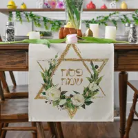 Spring Hexagram Flowers Passover Linen Table Runner Party Decoration Washable Dining   for Kitchen  Decor 2