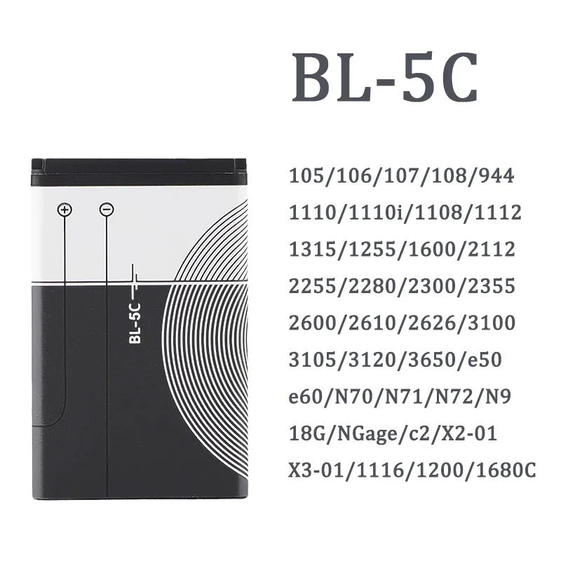 Phone Battery Rechargeable Lithium Batteries Rechargeable Nickel Zinc Batteries Rechargeable Nickel Metal Hydride Batteries for Nokia 1100 1110 1200 1208 1280 1600 2600 2700 3100 3110 5130 6230 6230i N70