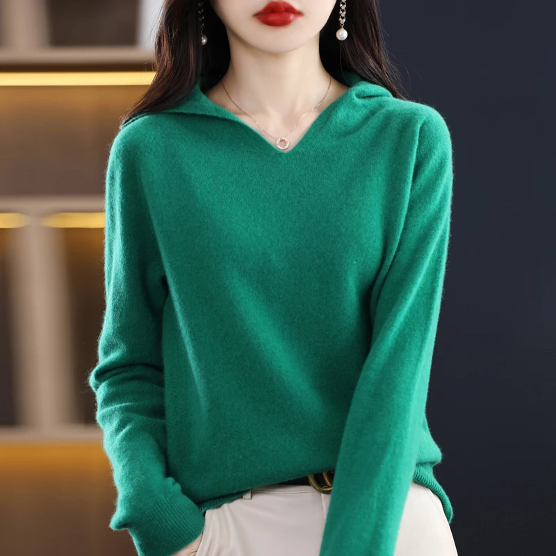 Spring And Autumn Clothing New Pure Wool Line Ready To Wear Hoodie Women's Pullover Versatile Knitting Loose Sweater Long Sleeve