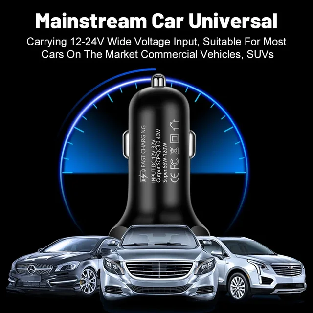 250W Car Charger Quick Charge Cigarette Lighter Adapter 2-6 Port USB-C Fast Charging Phone Charger for iPhone Xiaomi Samsung 4