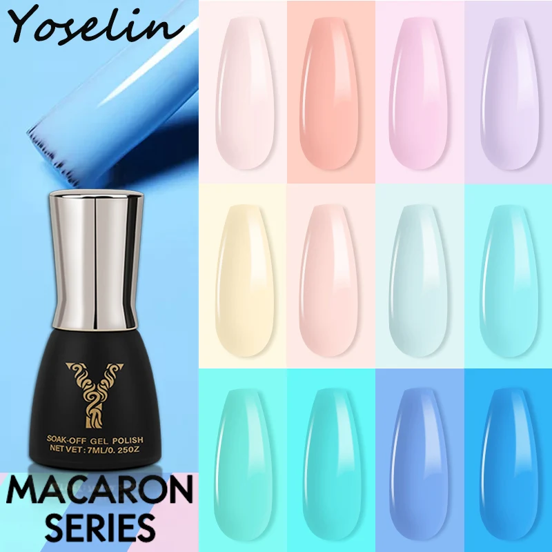 Набор гель-лаков для ногтей YOKEFELLOW серия Macaron розовый синий зеленый цвет