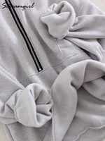 Gray Warm Fleece Suit For Women Winter Thick Velvet Pants Sets Sweatpants Sweatshirt Ladies Warrn Tracksuit Women Two Piece Set - Image 6