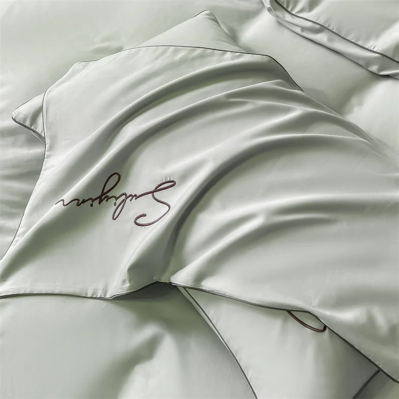 Luxury Embroidery Bedding Set Egyptian Cotton 400TC Duvet Cover Flat Fittedsheet Single Double Queen King Quilt Cover Pillowcase 4