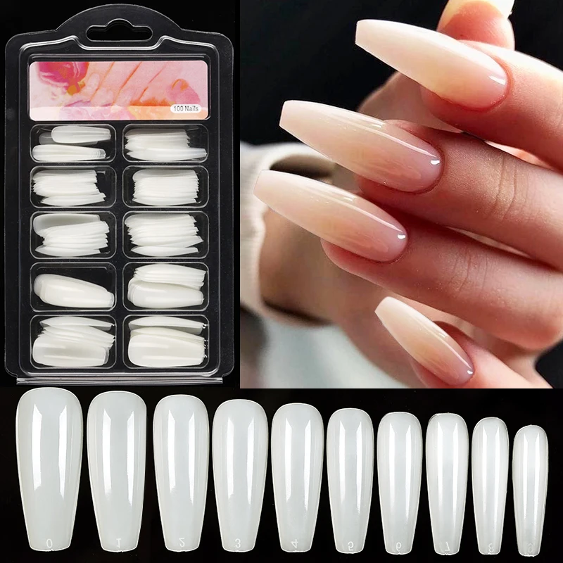 Fake Nails 100pcs/box Natural Clear White Full Coverage Extension T-shaped Water Drop Full Sticker