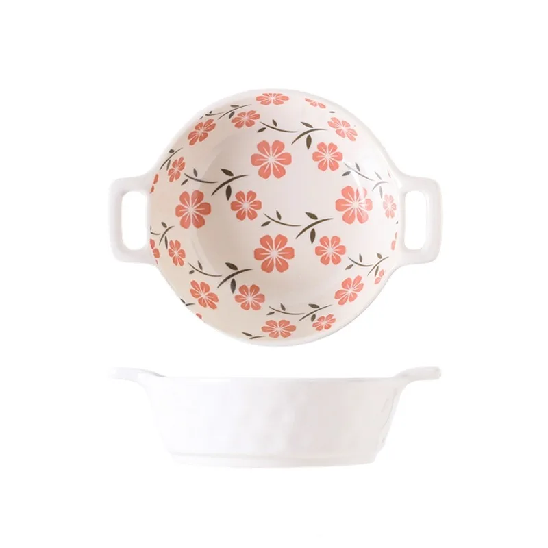 

Nordic Creative Binaural Ceramic Large Soup Bowl Household Rice Bowl Noodle Bowl Anti-Scald Salad Bowl Baking Baking Bowl
