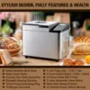 Bread Maker Machine with Ceramic Nonstick Pan, 19 Menus, 2 Pound Stainless Steel Breadmaker with Glass Touch Panel, Gluten Free, 3