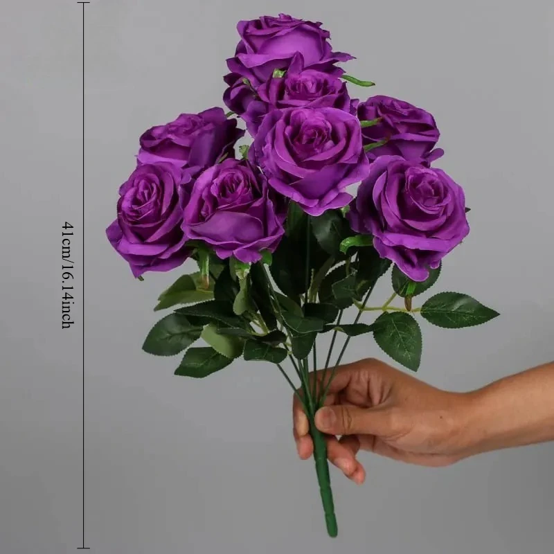 9 Heads Purple Artificial Flowers Home Decoration 9 Color Beauty Silk Fake Flower Especial for Wedding and Festival Decoration