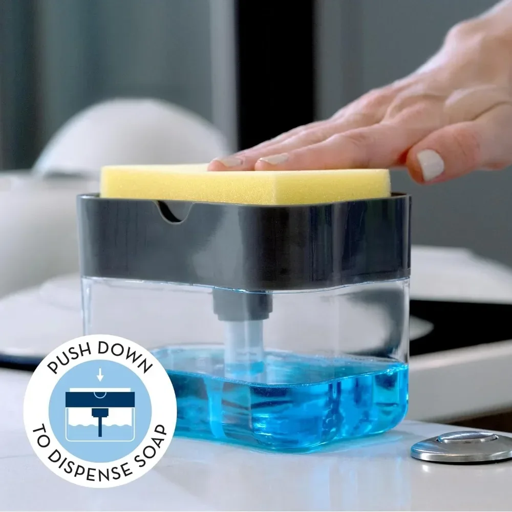 Soap Dispenser 2 In 1 Dishwashing Sponge Holder Kitchen Sink Dish Washing Soap Pump Dispenser Sponge Caddy