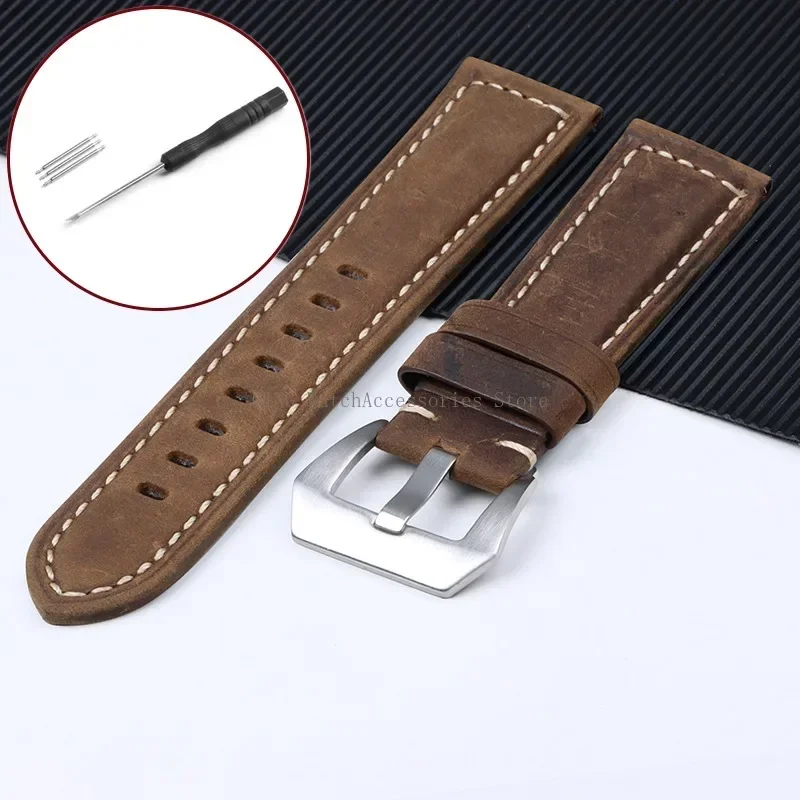 Cowhide Crazy Horse Leather Sport Bracelet - Unisex Business Watch Band & Soft Wristband