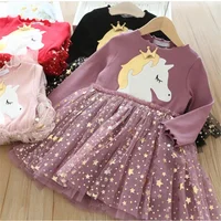 Robe licorne pour filles, vêtements d'automne et de printemps pour enfants, Costume en coton pour tout-petits, fête d'anniversaire, robe princesse décontractée en maille, nouvelle collection 2