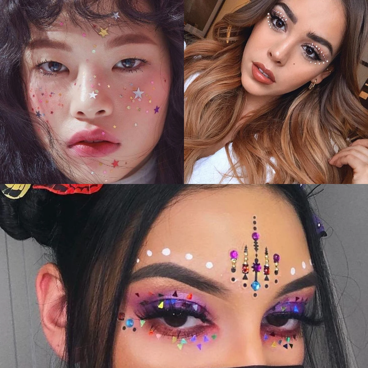 3D Eyes Face Makeup Temporary Tattoo Self Adhesive Beauty White Pearl Jewels Stickers Festival Body Art Decorations Nail Diamond 5