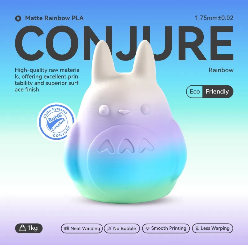 Conjure Silk PLA Rainbow Matte Multi-Color 1.75mm Dual/Tri Colors Fast Filament Plastic 1KG For 3D Printer Materials - 2