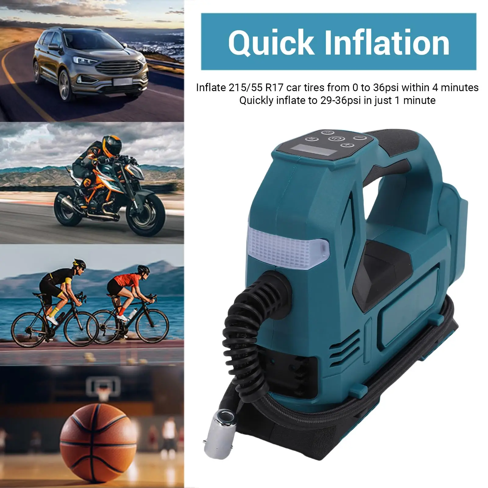For Makita 18V Battery Portable Cordless Tire Inflator Electric Air Pump Handhel