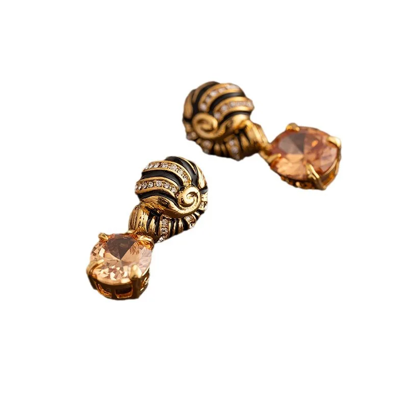 Light luxury medieval vintage court style zircon earrings for women