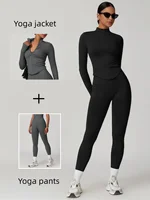 Zipper Stand Collor Jacket Women Crop Tops Yoga Solid Sports Top Long Sleeve Running Sexy Quick Dry Fitness Gym Sport Wear - Image 2
