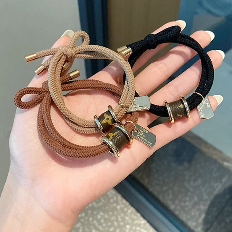 

Metal Ring Pendant Hair Rope Girl High Elastic Rubber Band Low Horse Tail Fixed Hair Bands Bracelet Head Rope Fashion Headwear