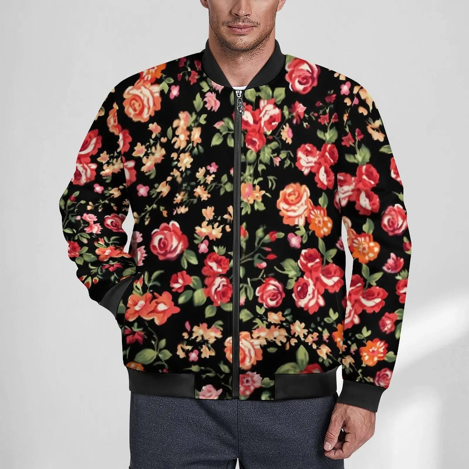 

Ditsy Floral Jackets Autumn Flowers Print Trendy Casual Coats Men Zipper Loose Windbreak Custom Oversized Jacket