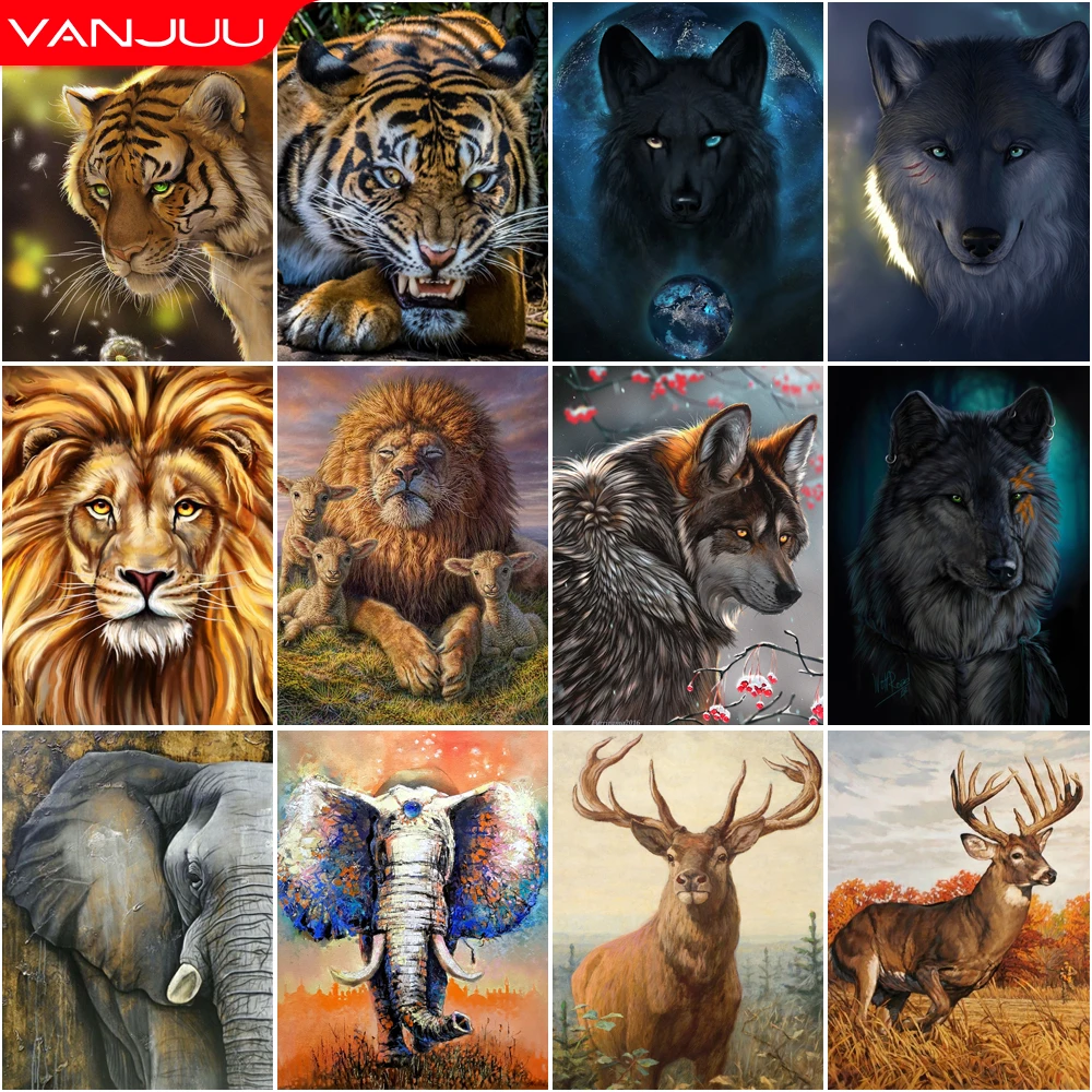 

Animals 5D Diamond Painting Tiger Lion Wolf DIY Diamond Painting Art Mosaic Full Drill Diamond Embroidery Painting Home Decor