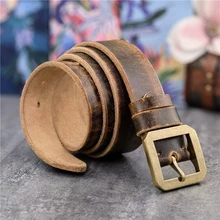 

Vintage Male Belt Solid Brass Belt Buckle Genuine Leather Belt Men Ceinture Real Leather Belt For Man Jeans Belt Men MBT0614