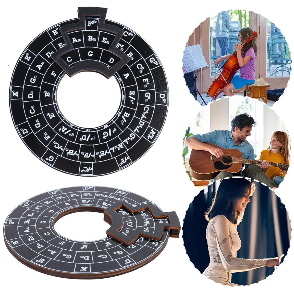 Circle of Fifths Wheel Gitarren-Akkordrad, Holzmelodie-Werkzeug, musikalisches Akkordrad für Musiker, Gitarrenzubehör
