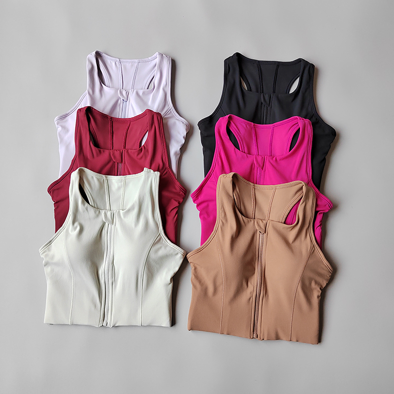  Front Zipper Bra Sports Fitness Shock-proof Beautiful Back Women's Gathering Outside Wearing Running Yoga Suit Hollow Vest 