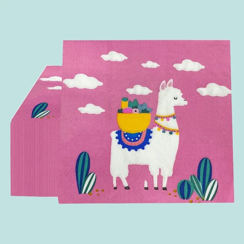 10/20pcs New Pink Alpaca Clouds Food Grade Printed Patterns Paper Towels Party Paper Placemats Commercial Napkins