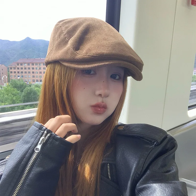 Autumn Corduroy Beret Hat Men Sun Hats solid color Berets Vintage Style Newsboy Caps Flat Ivy casquette Adjustable Cabbie Hat beret hat newsboy cap newsboy hat woolen beret